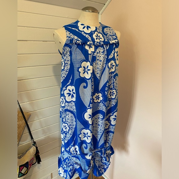 ‘Likeke’ Vintage Hawaiian Dress, 1960s, Royal Blue, White, Size Small - Picture 8 of 9